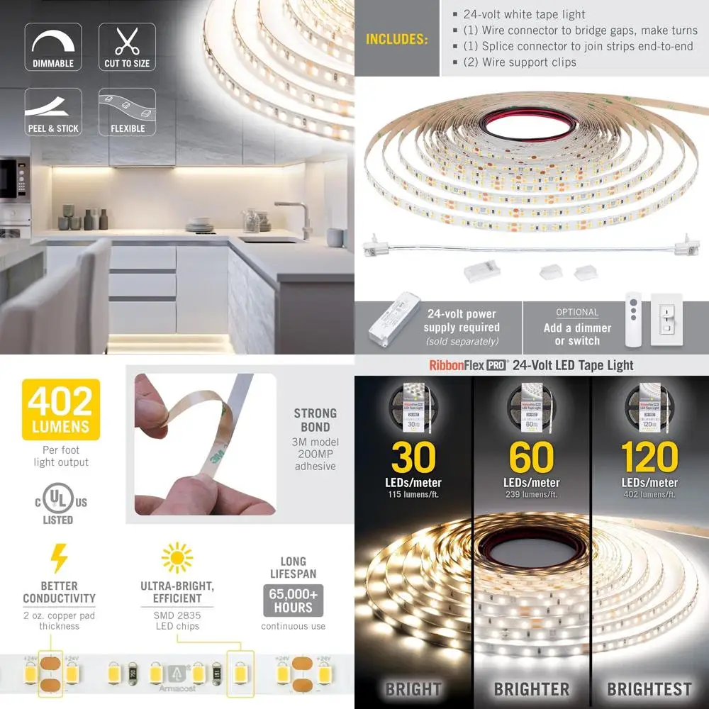 

Белые светодиодные ленты 24 В, 120 светодиодов на метр, теплый белый 3000 К, длина 32,8 фута