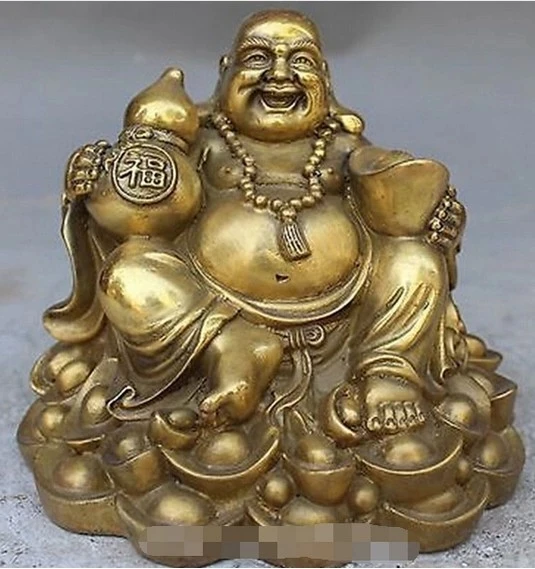 

6 "Kekayaan Feng Shui Tiongkok YuanBao Perunggu Kuningan Patung Buddha Maitreya Senyum Bahagia