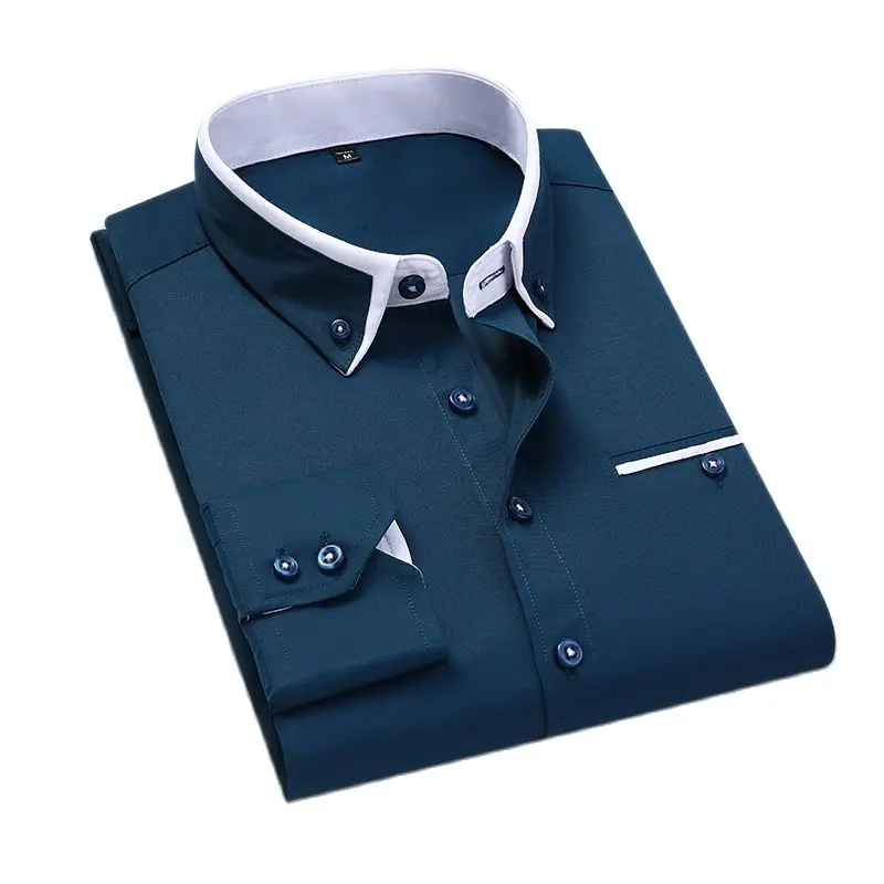 8XL Men's Business Dress Shirt Slim Fit Casual  Collar Autumn Spring Thickened Fleece Special Wide Fit Male Shirt
