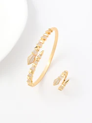 A set of women's new European 14K gold plated copper classic temperament exquisite serpentine zirconium inlaid bracelet ring set