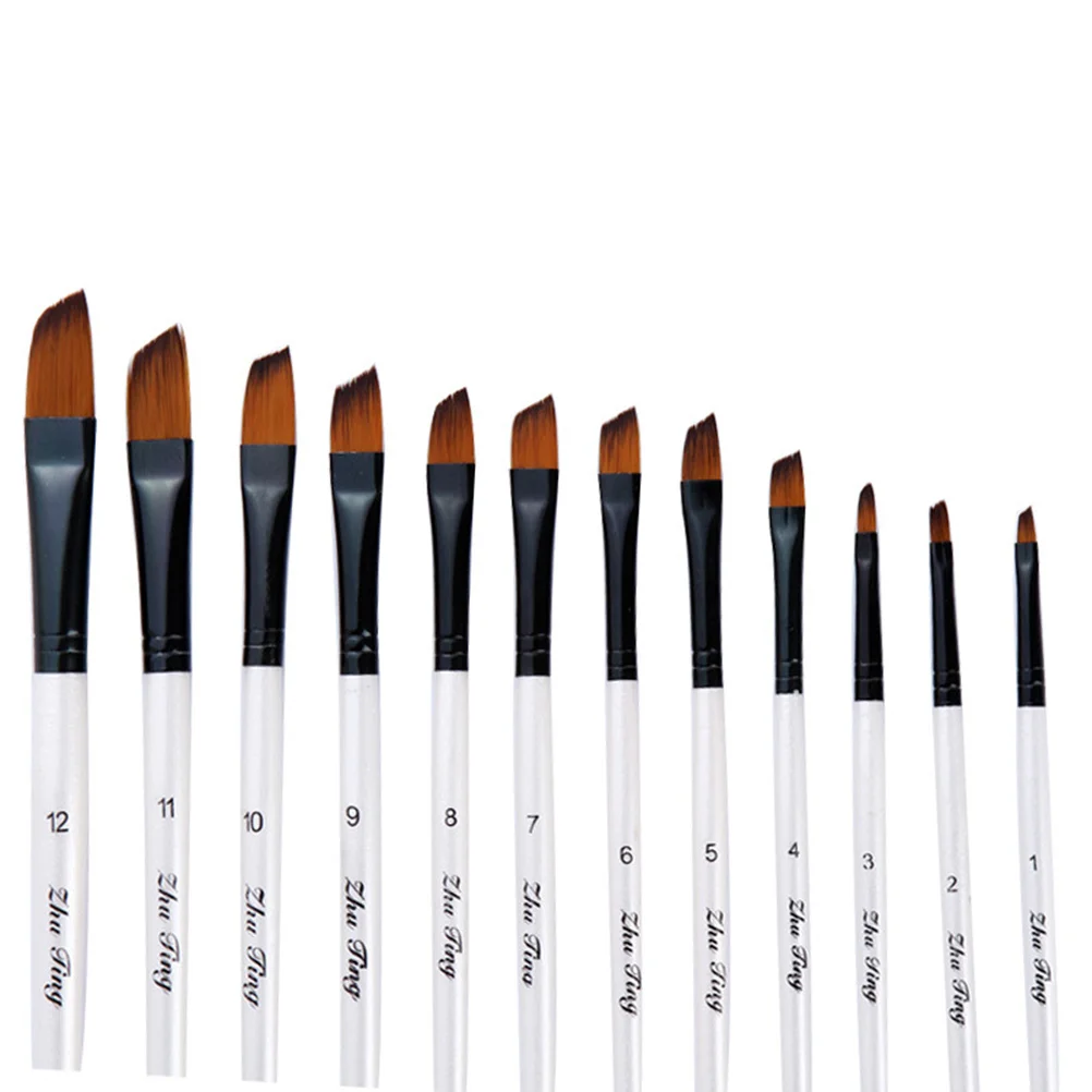 

12Pcs Oil Painting Brush Set Durable Nylon Wooden Handle Smooth Grip for Watercolor Gouache Drawing Tools Nylon Painting