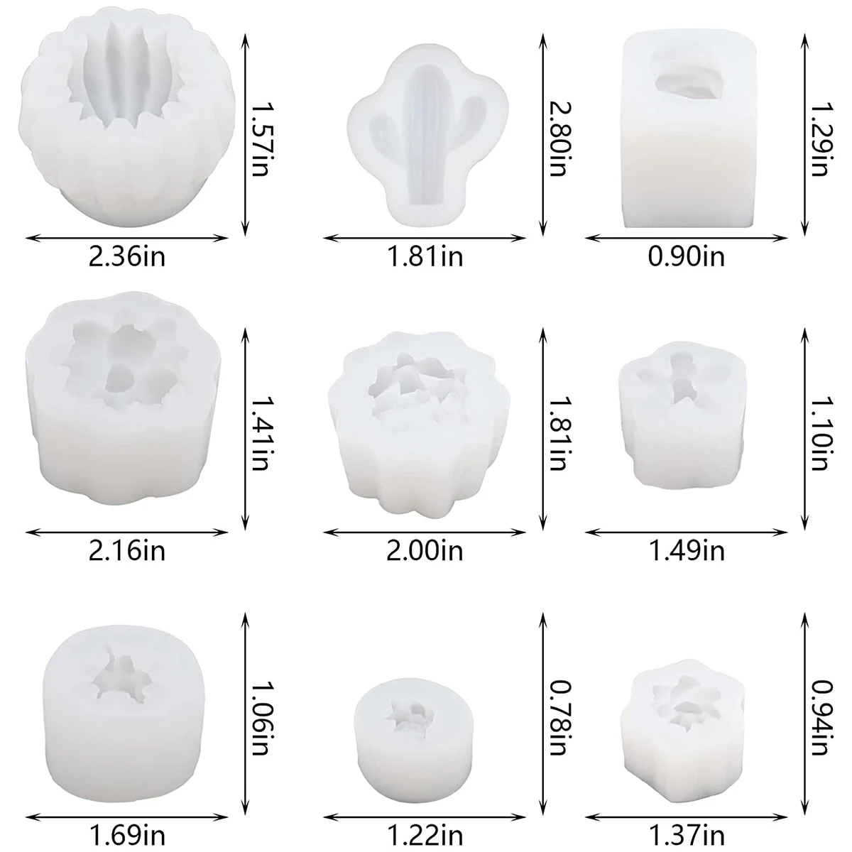 9Pcs Cactus Succulents Silicone Mold DIY Cacti Plants Candle Soap Aroma Plaster Cement Wax Making Cake Dessert Mousse Resin Mold