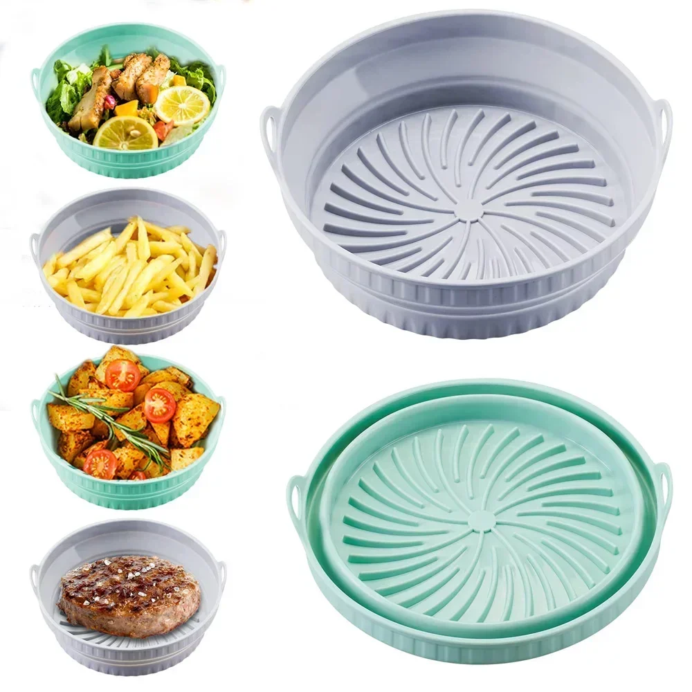 

Air Fryer Silicone Basket Foldable Round Square Mold Airfryer Oven Baking Tray Pizza Fried Chicken Basket Reusable Pan Liner