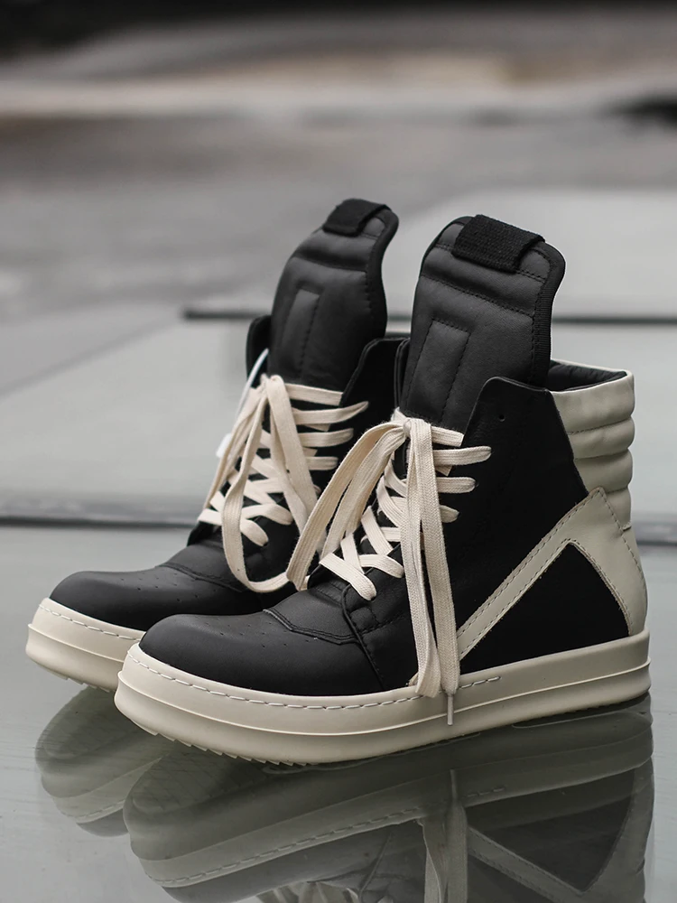 Classic High Top Men's Shoes  Thick Bottom Casual Sports Board Shoes Trendy Short Boots Leather Comfortable Increase ...