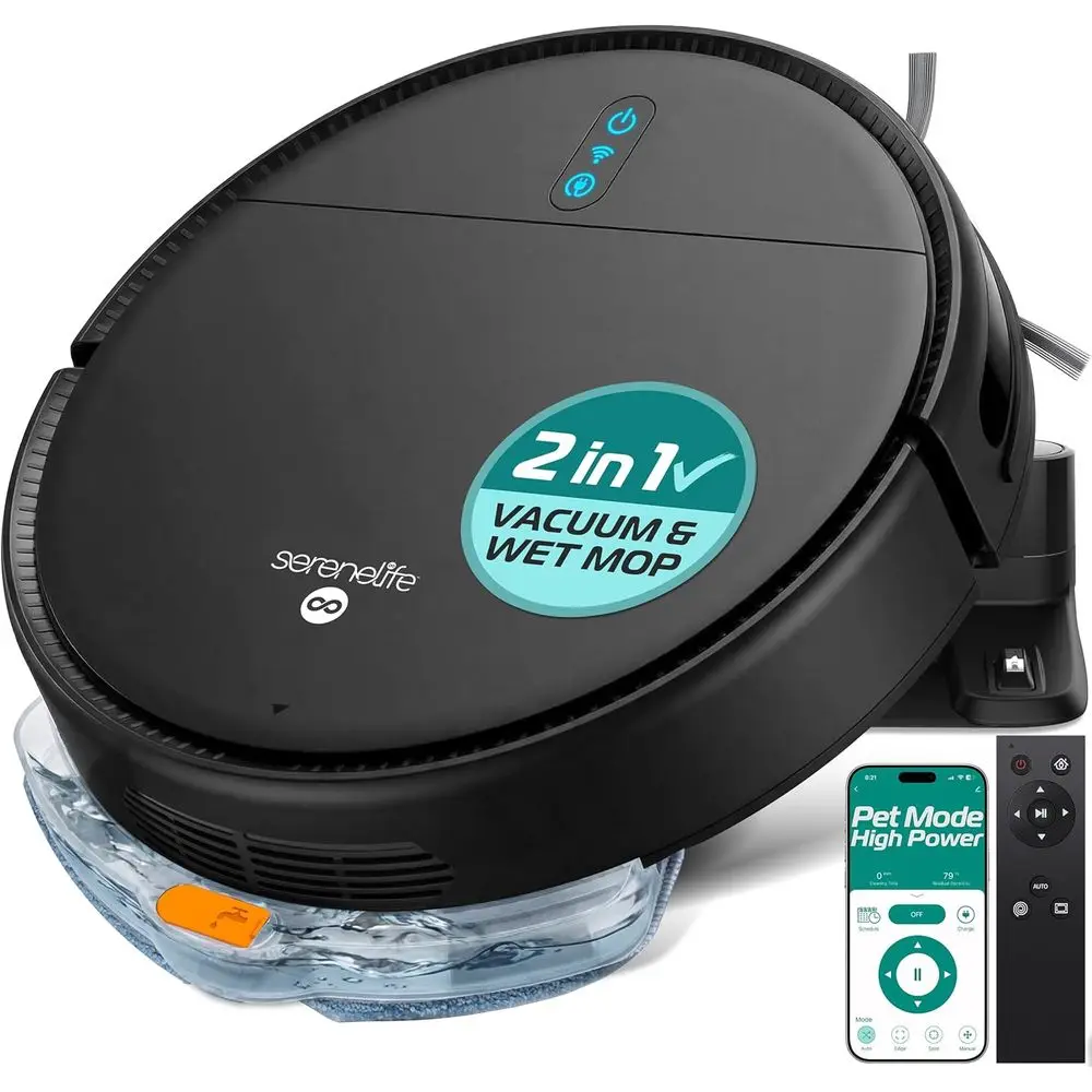 

Robot Vacuum Cleaner and Mop Combo, App Control, 3 Cleaning Modes, Smart Anti-Allergen, Self-Charging, High Suction for Pet Hair
