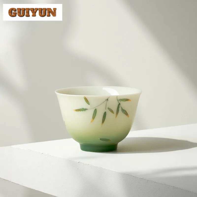 2pc/lot Hand-painted Bamboo Teacup Handmade Tea Bowl Cute Cup Tea-tasting Meditation Cup Chazhan Master Cups Teaset Craft 60ml