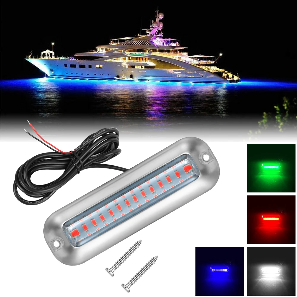 Marine Boat Underwater Pontoon Transom Lamp Stainless Steel Waterproof Universal Blue/White/Red 50W 42 LEDs Boat Transom Light