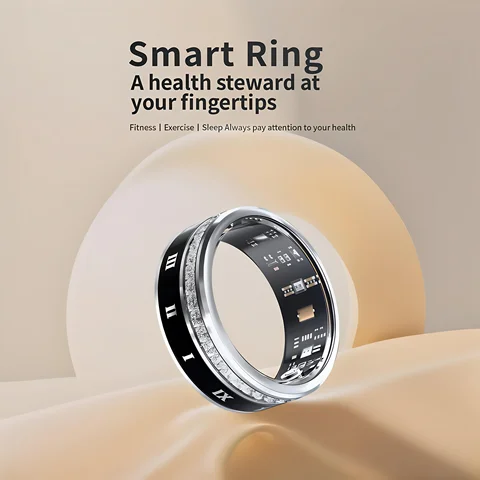 Diamond Inlaid Smart Ring HeartRate HealthMonitor, Blood Oxygen Waterproof Multi-sport Mode Smart Tracker for Iphone Android V2