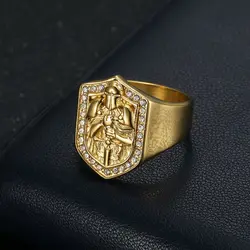 Megin D Stainless Steel Titanium Hip Hop Knights Templar Zircon Rings for Men Women Couple Boyfriends Gift Fashion Jewelry
