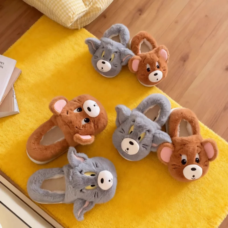 

Новинка в наличии, хлопковые тапочки «Том и Джерри», зимние домашние милые волосатые туфли для родителей, подарки