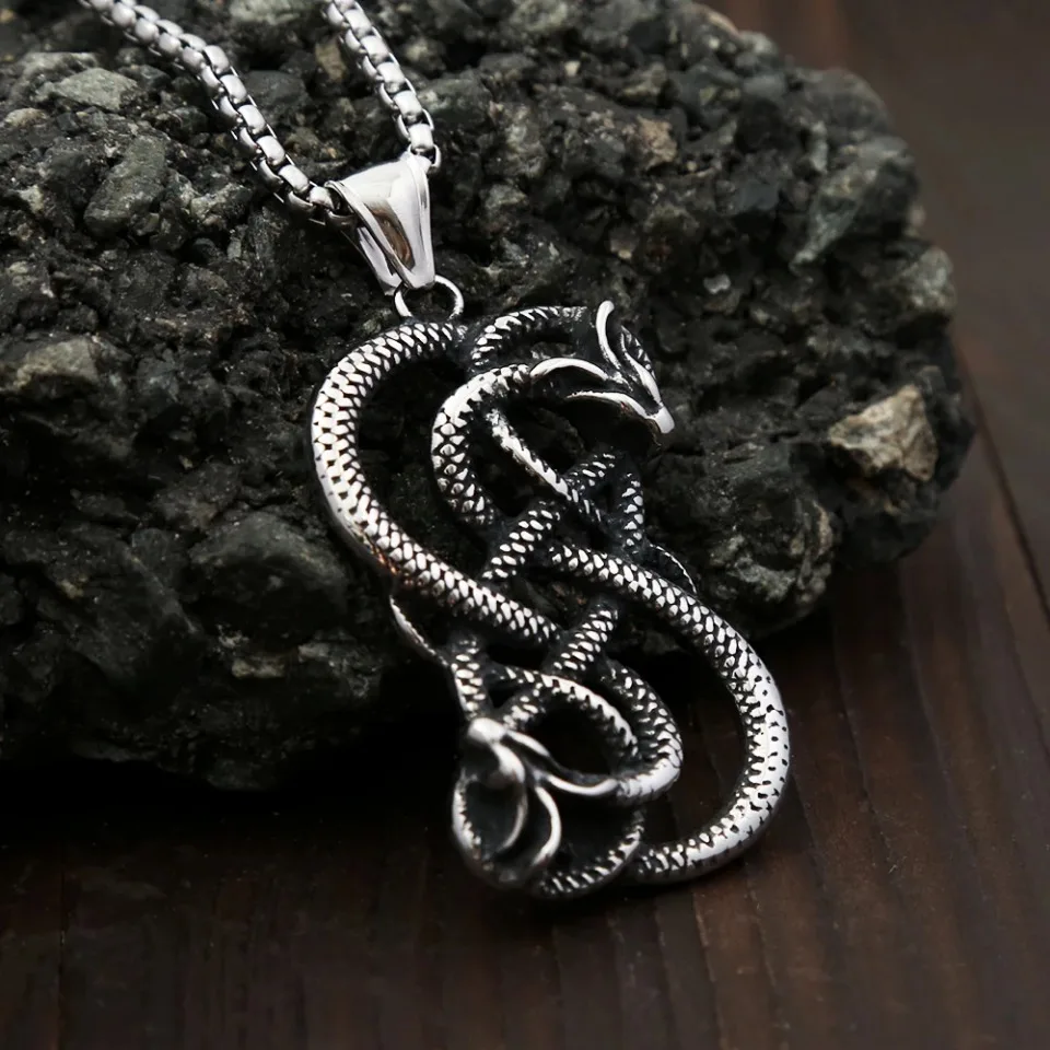 Nordic Viking Double Dragon Ouroboros Pendant Necklace For Men 316L Stainless Steel Vikings Amulet Jewlery Accessories Wholesale