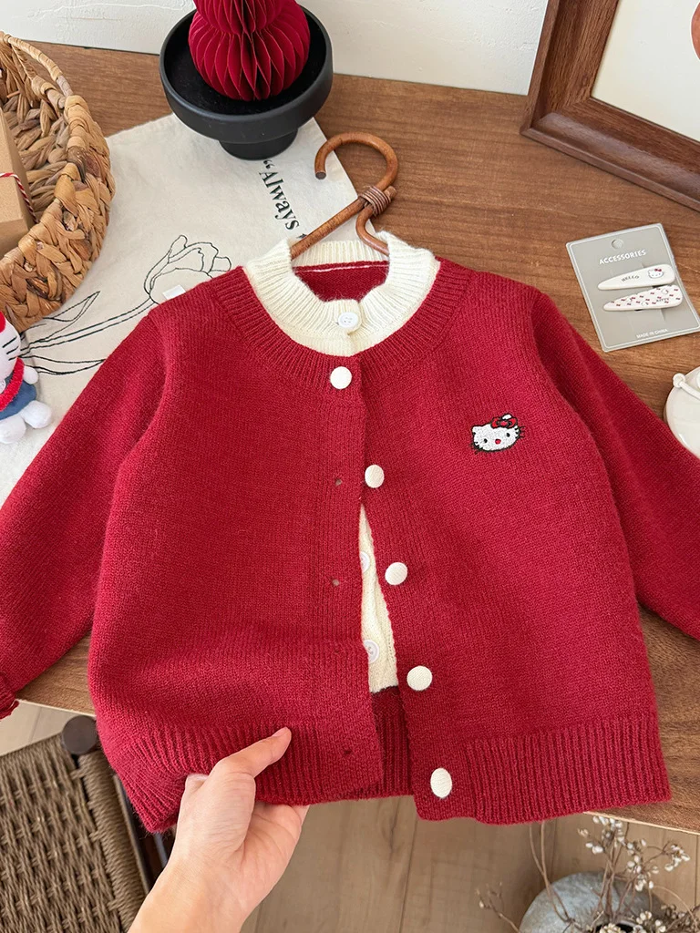 

Thiened Knitted Cardigan for Girls Baby Girls Cartoon Sle Long Sve round Ne Warm Fce Winter New Faion Sweater
