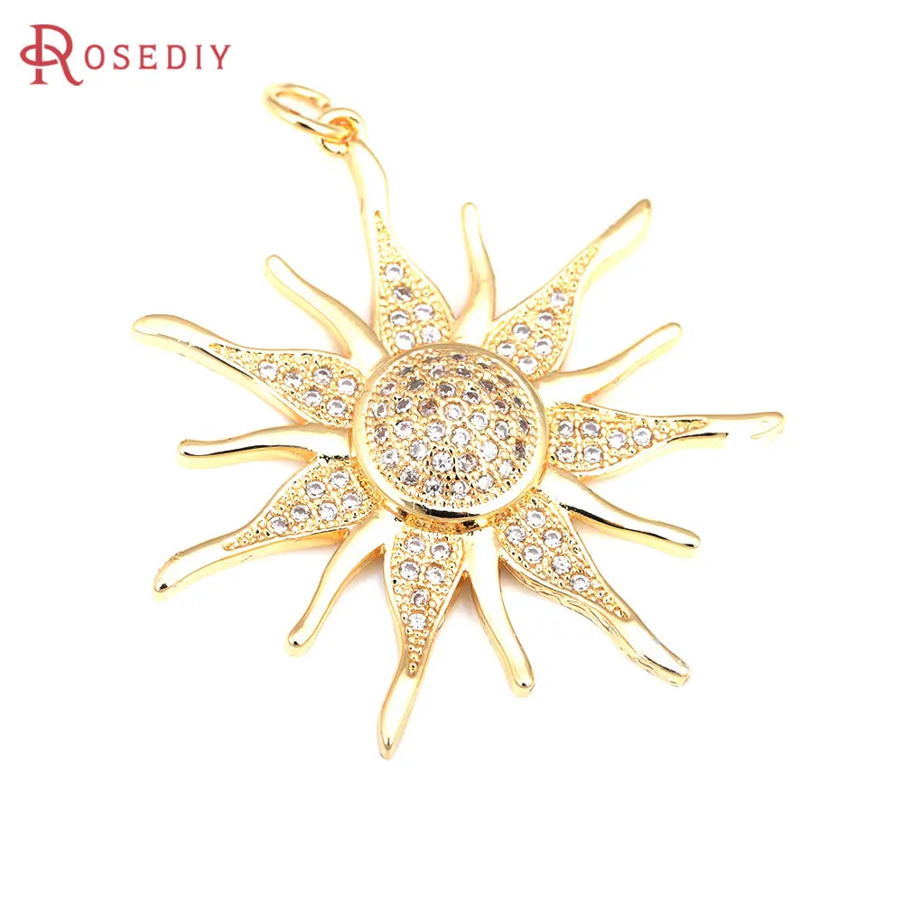 2PCS 35x33.5MM 18K Gold Color Brass and Zircon Sun Charms Pendants Jewelry Necklaces Making Supplies Diy Findings Accessories