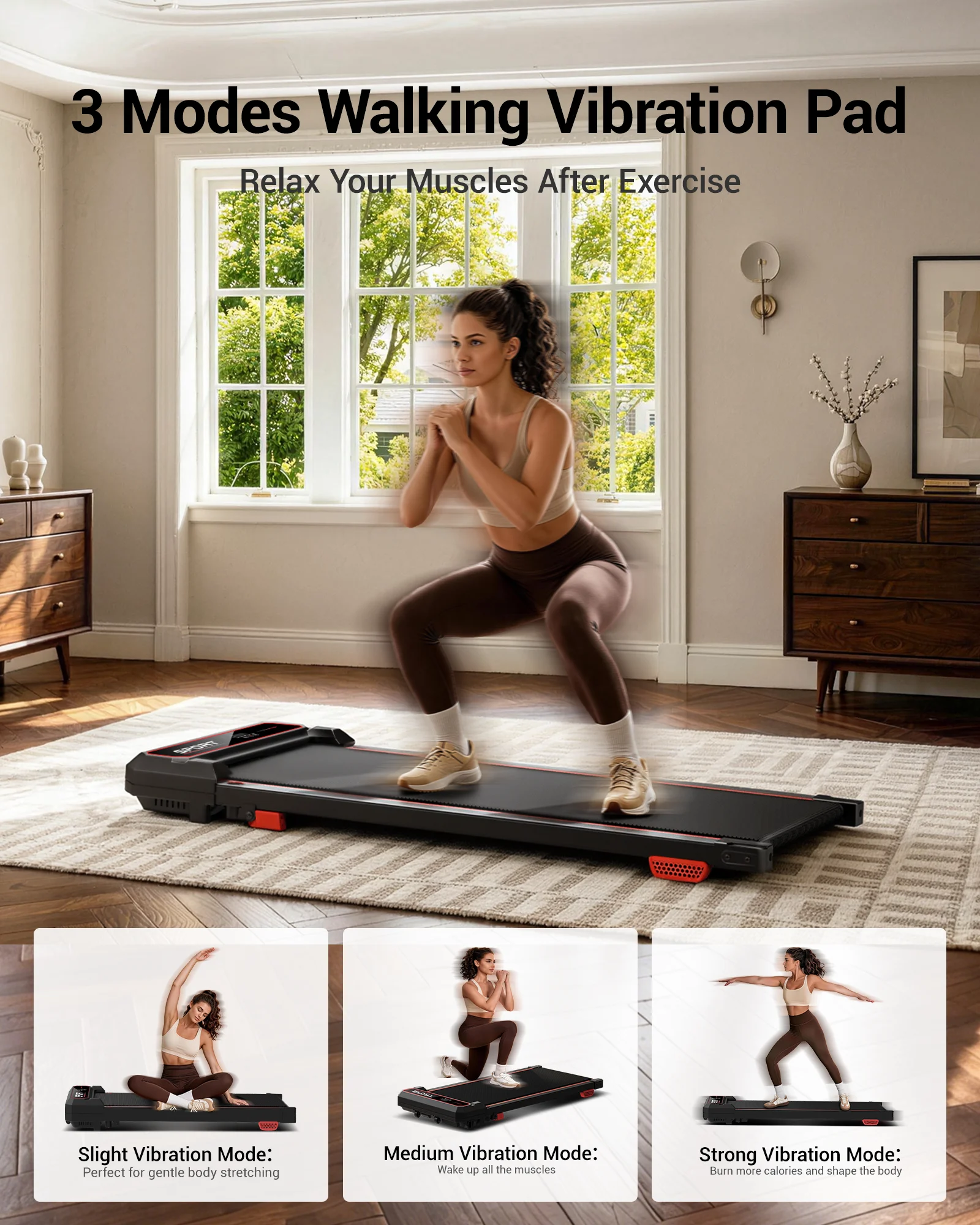 ROBORE U19F Walking Vibration Pad with 15% Incline 3 Adjustable Vibration Settings 3.0HP Under Desk Treadmills for Home 265LBS Vibration Plate with Remote Control