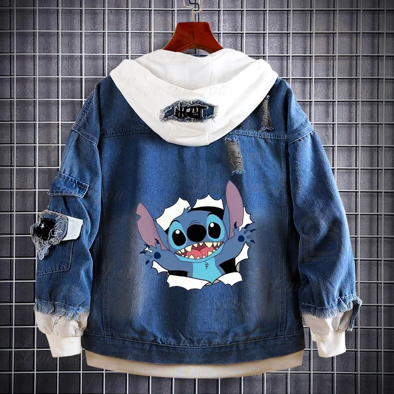 New Creative Anime Dis Denim Jacket Men Women Harajuku Deep Blue Jacket Stitching Hoodie Boys Girls Streetwear Jackets