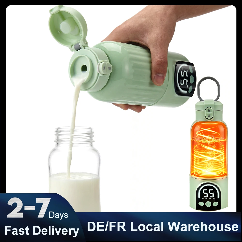 Scaldabiberon portatile da 500 ml, 140 W, riscaldamento rapido, ricaricabile, per scaldare il latte materno, realizzato in acciaio inossidabile 316L, con controllo della temperatura a LED, ideale per