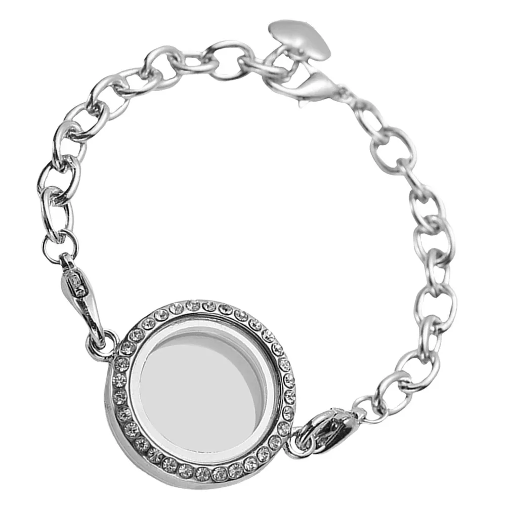 Photo Frame Bracelet for Women Rhinestone Bangle Lockable Circle Memorial Jewelry Casual Formal Stylish Fashion Wristband