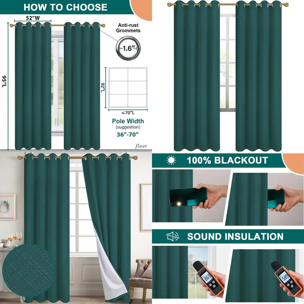 

Льняные шторы с люверсами Sea Teal, термоизолирующие, затемняющие, 52x95 дюймов (2 панели)
