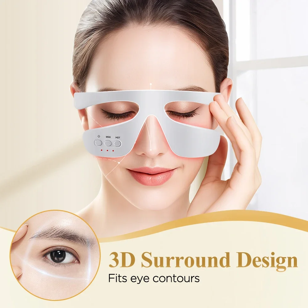 Appareil de thérapie par la lumière rouge sous les yeux, masseur oculaire à microcourant, lunettes de thérapie par la lumière rouge, masseur relaxant pour les yeux 3D, réduit la cernes