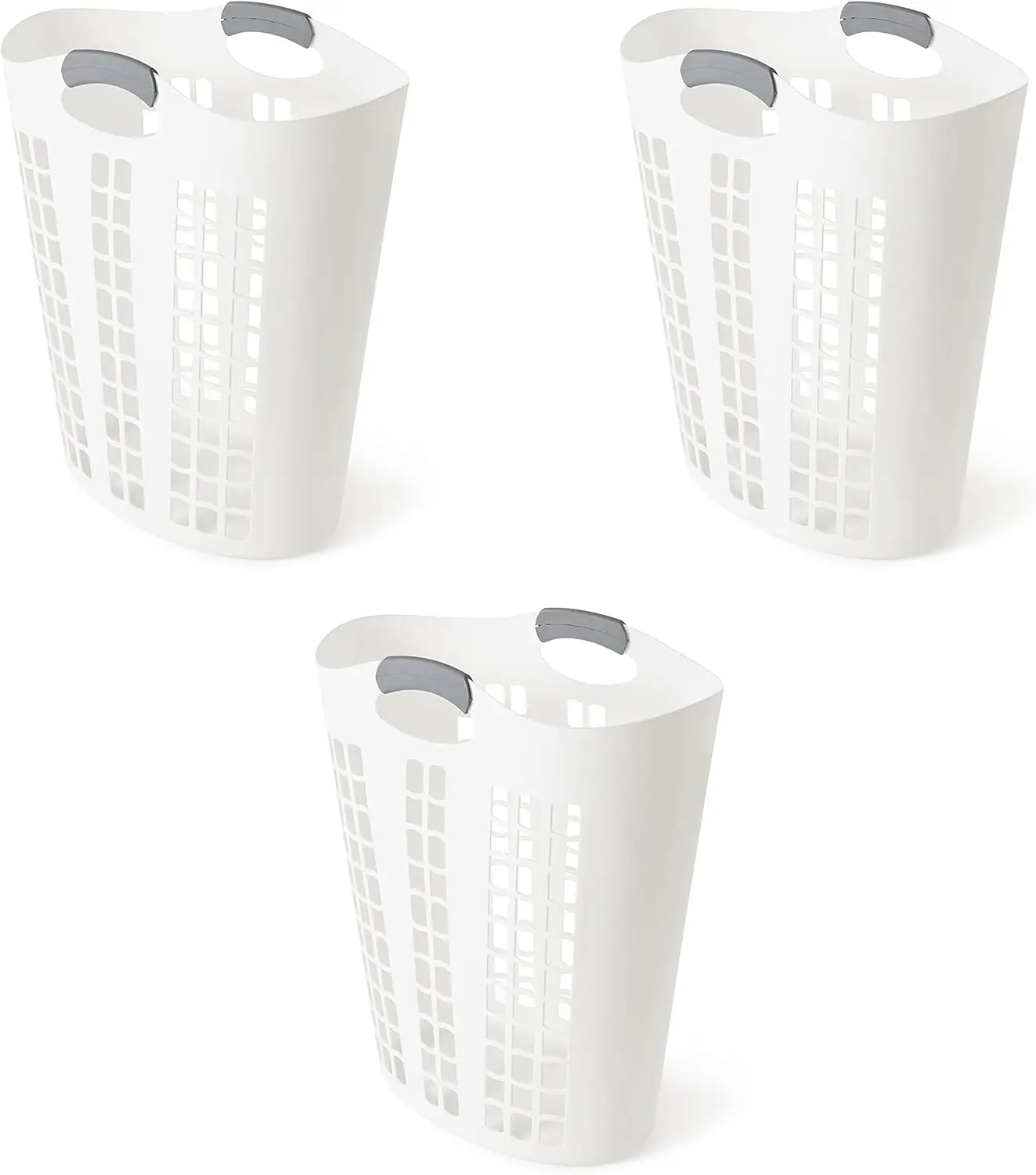 

Living Easy Carry Flex Hamper, Large 87.5 Liter Lightweight Plastic Ventilated Laundry Basket Clothes Bin with Handles 3 Pack