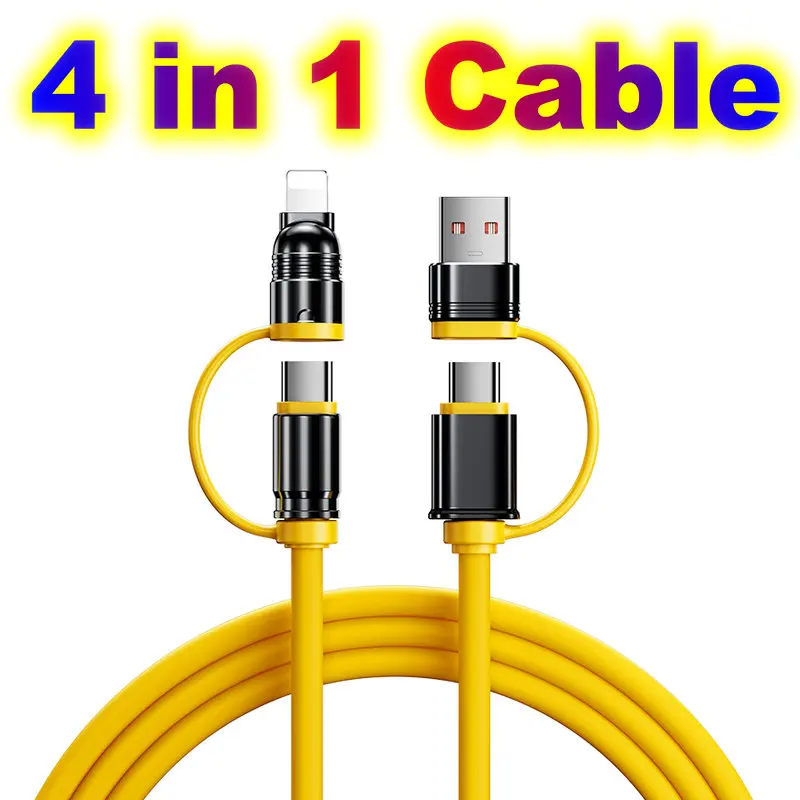 

240W 4-in-1 Fast Charging Data Charger Silicone Cable Type-C To Type-C Core For iPhone 17 16 15 Samsung Huawei Xiaomi USB C Line