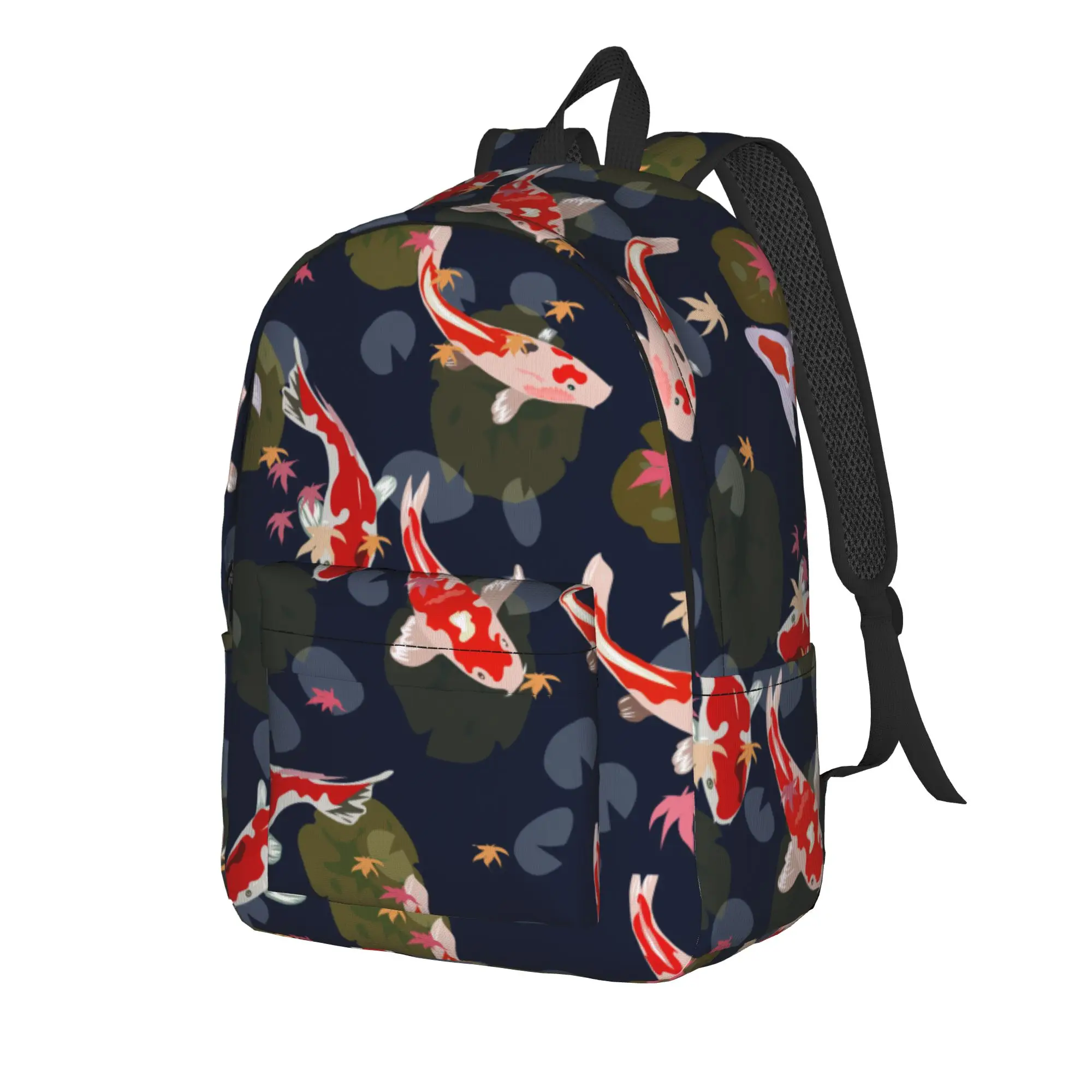 Koi Fish Swimming Backpack Female  Durable Backpacks Polyester Fun School Bags Daily Custom Rucksack