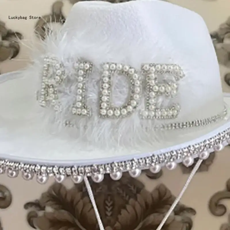 

Shinning BRIDE Letter Cowgirl Hat Wedding Cowboy Hat Summer Seaside Hat Cowgirl Hat Western Elegant Dress Accessory