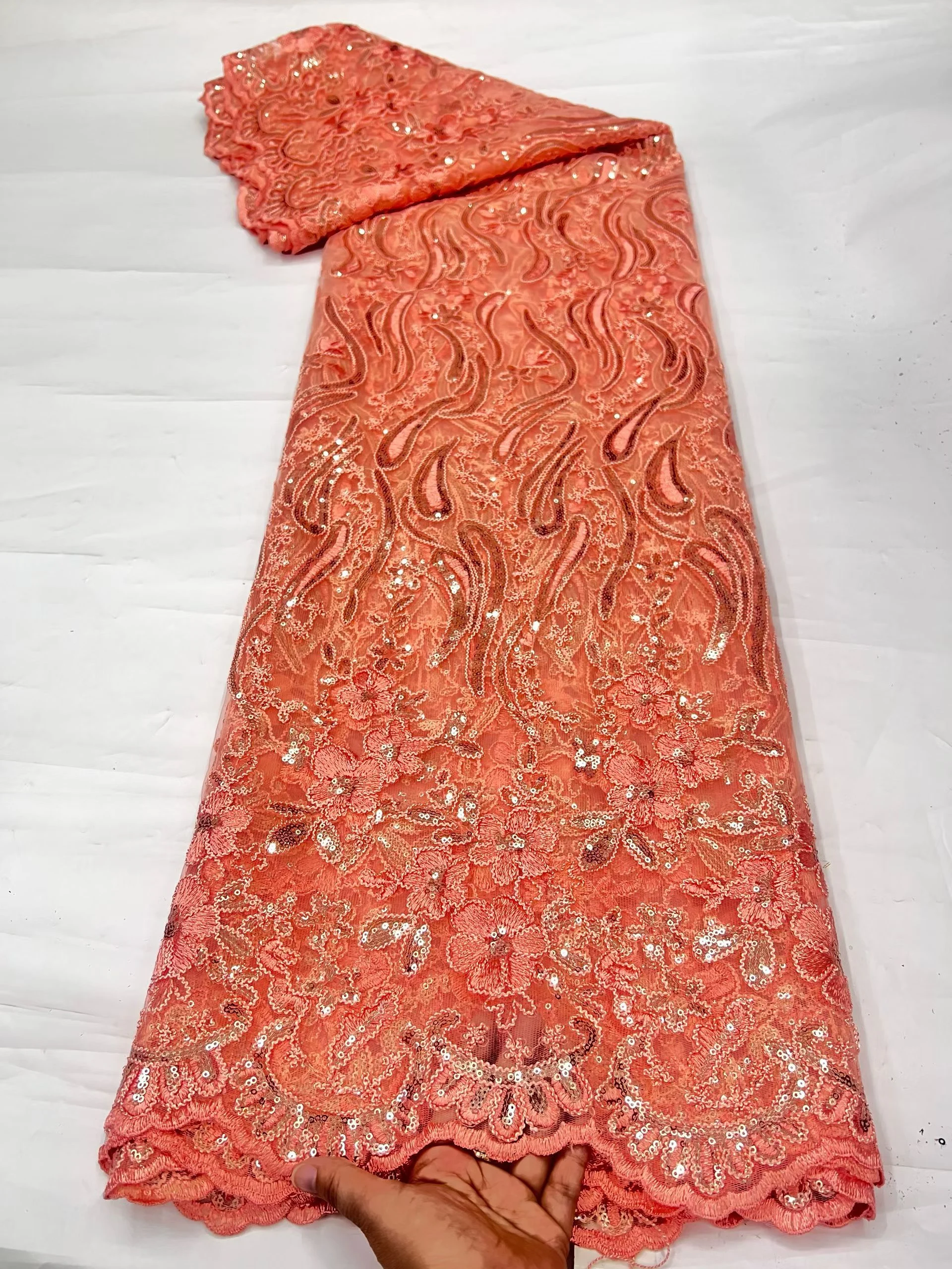 African Net Lace Sequins 5Yards Nigerian French Tulle High Quality Fabric for Wedding Dresses Special Occasions view 5