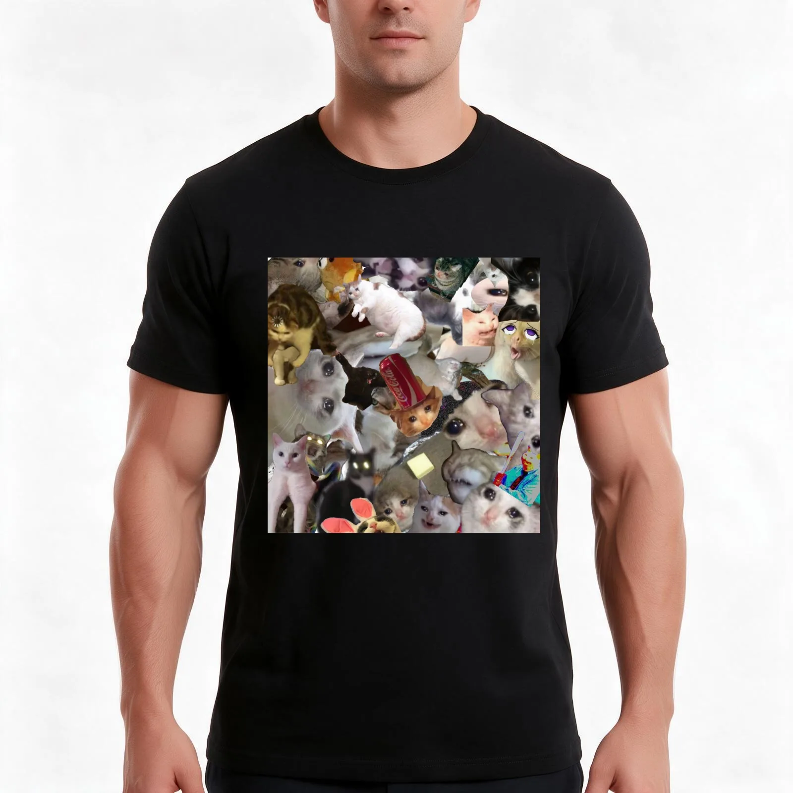 cursed crying cats T-Shirt Summer Casual Cotton Tee Oversized Streetwear Tops Vintage Graphic Print Loose Fit Short Sleeve