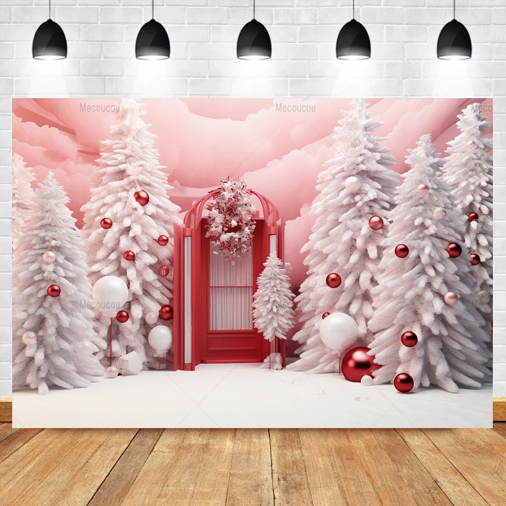 Christmas Background Red Candy Shop Xmas Tree Children Baby Portrait Indoor Photography Backdrop Decoration Photocall Cake Smash