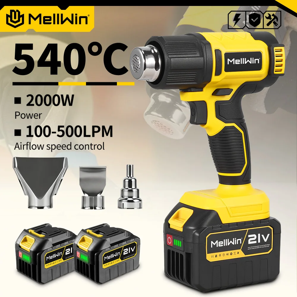 MELLWIN 540 ° Elektryczna opalarka C z 25-stopniową regulacją, bezprzewodowa opalarka, narzędzia do spawania przemysłowego i domowego, kompatybilna z akumulatorem Makita 18V.