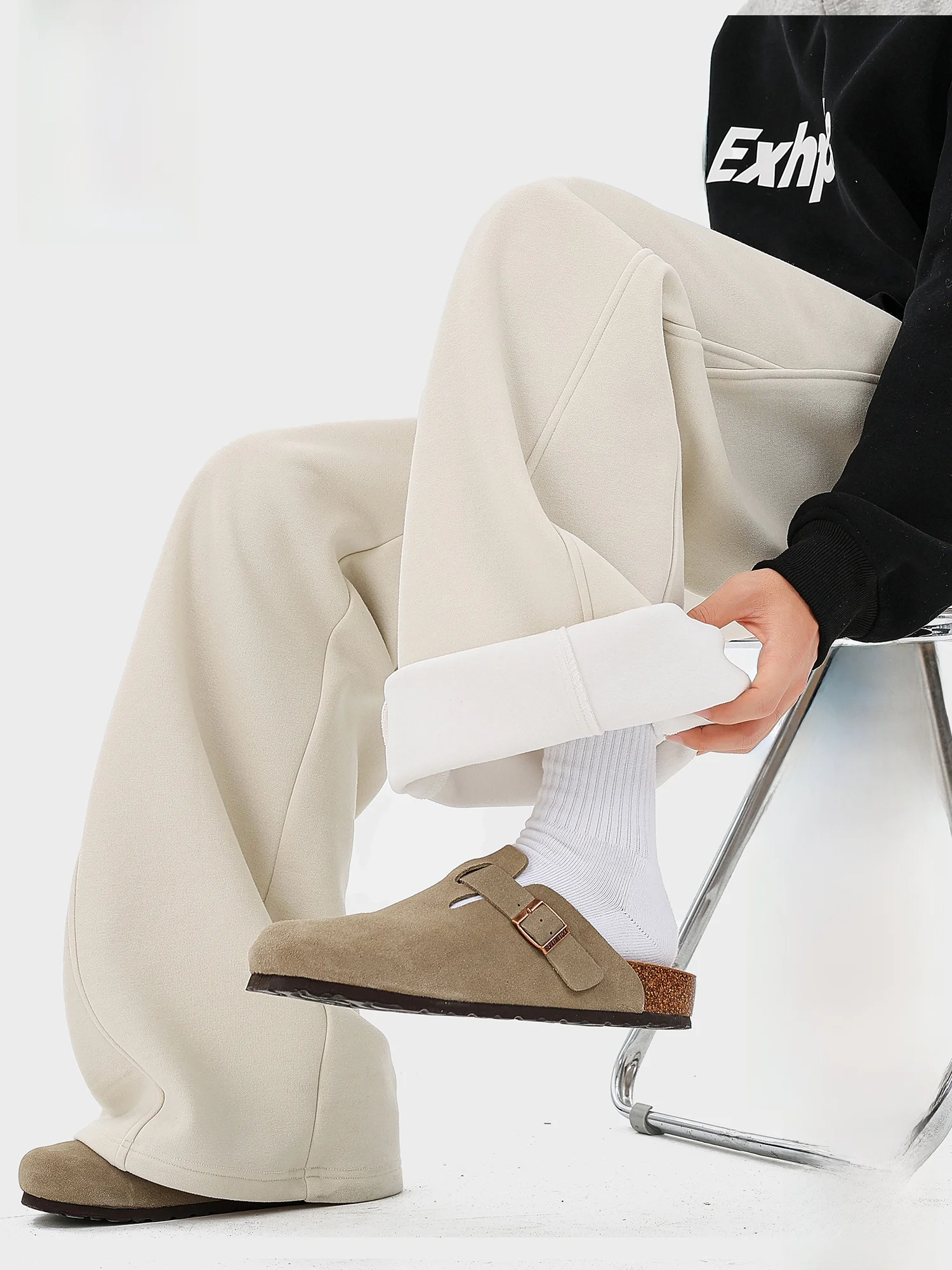 

PaulFrank Heavy Du Drapey Casual Pants Men Winter Loose Warm Fce Wide Leg Long Trousers Comfortable Straight Leg Trousers