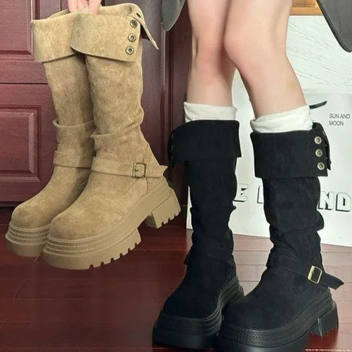 

But knee boots women's summer retro versatile casual slimming heightening thick-soled western knight boots