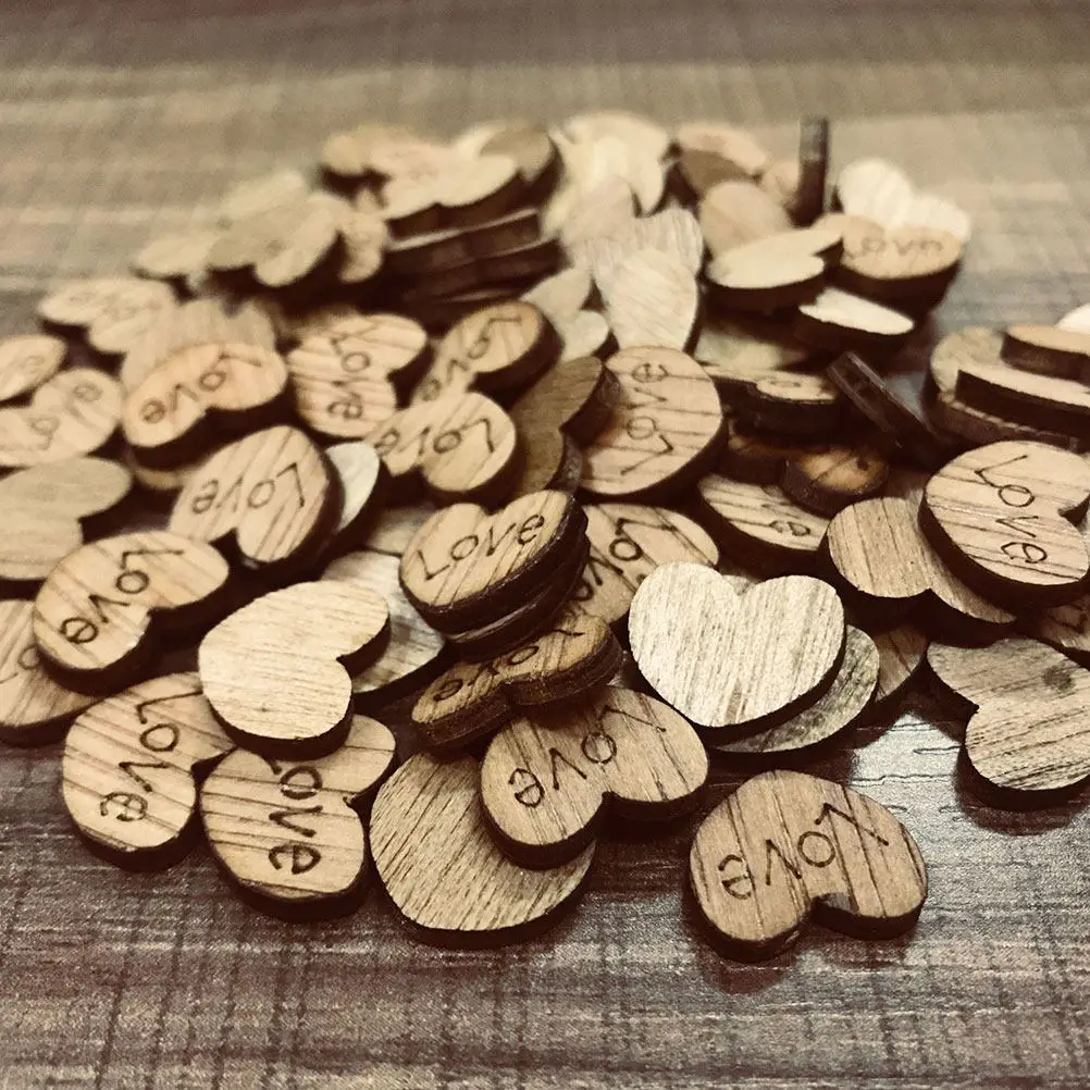 100pcs Wooden Heart Cutouts Natural Wood Grain Rustic Wedding Table Scatter DIY Craft Decor
