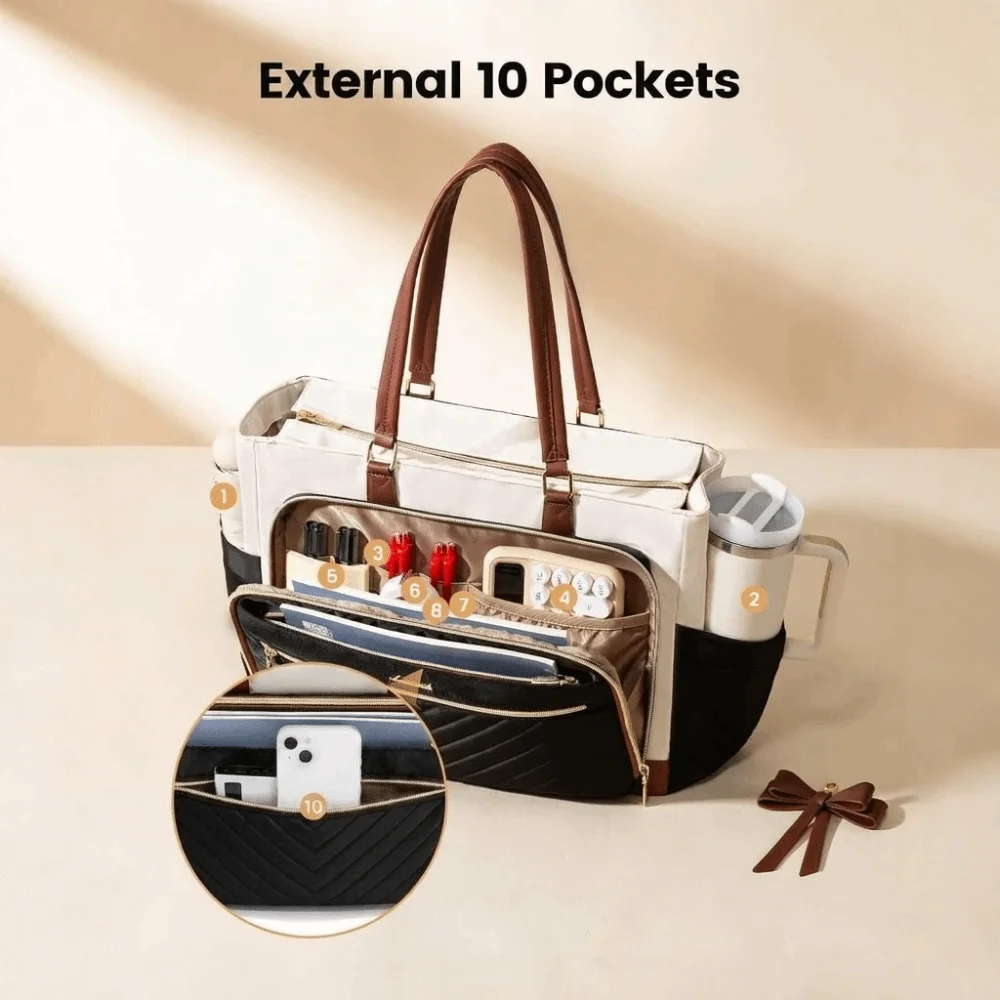 Large Capacity Insulated Lunch Tote 3 in 1 Design Cup Holder Work Tote Bag Water-Resistant Durable Laptop Carrying Bag Work