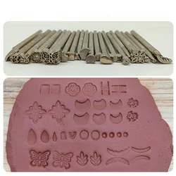 Pottery Stamps for Embossing Leather Tools Stainless Steel Flowers Punch DIY Ceramic Manual Stamp Printing Mold Set Ferramentas