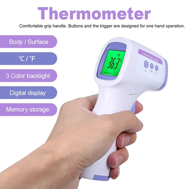 Non-Contact Forehead Thermometer 3-color Backlit Digital Display Thermometer Fever Measure Infrared Alarm Human Body Thermometer