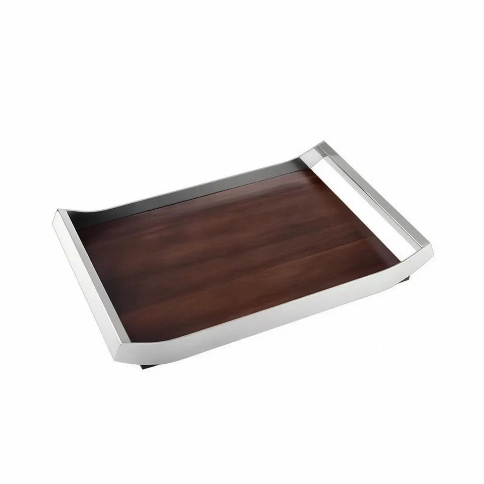 Decorative Tray with Handles Square Wood and Metal Tray Smooth for Vanity