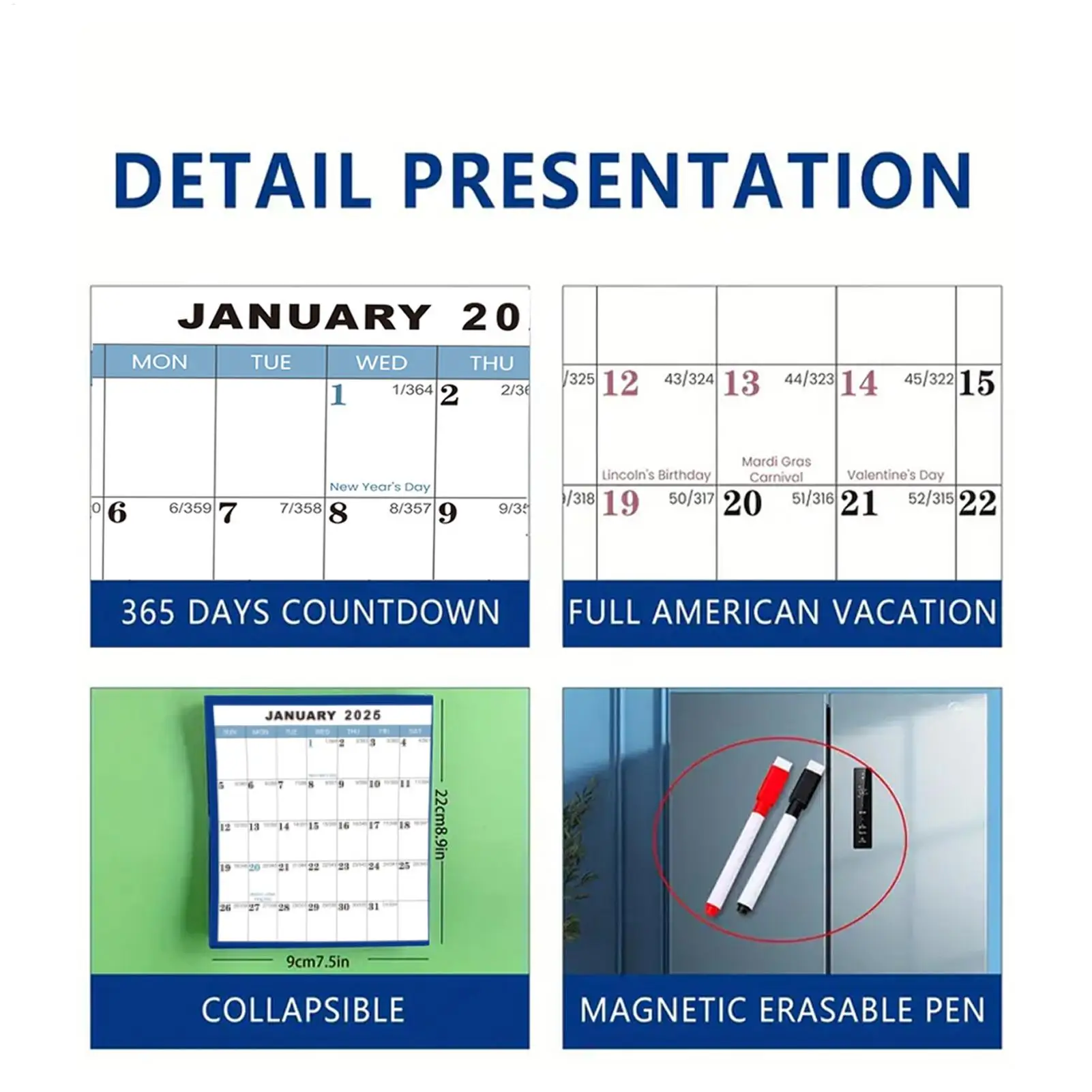 

Большой стираемый настенный календарь на 2026 с сухим стиранием, академический планировщик со складным дизайном для офиса, классной комнаты, домашнего декора, праздничный подарок