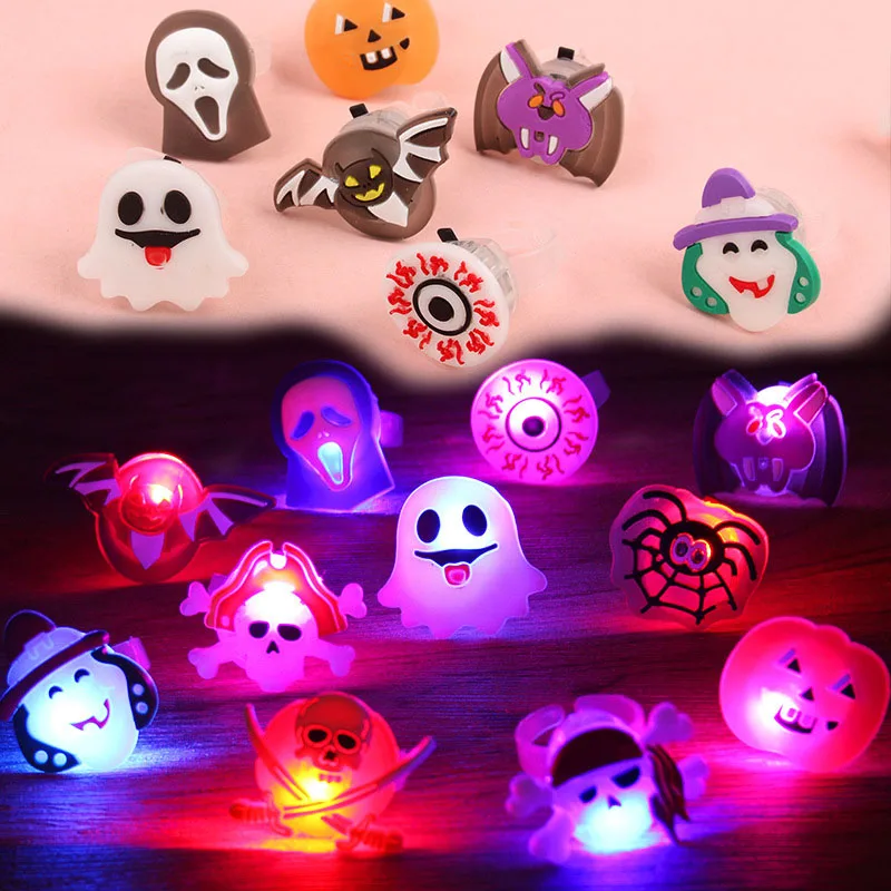 5/10/20Pcs Halloween LED Light Glowing Rings Pumpkin Ghost Spider Glow Finger Rings For Kids Halloween Party Flash Finger Ring