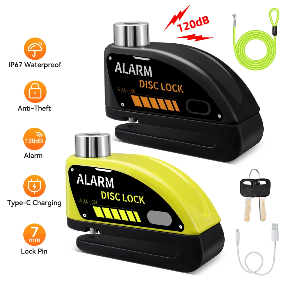 Motorcycle Bicycle Disc Brake Lock MTB Road Bike Alarm Disc Cable Lock Anti-Theft Motorcycle Brake Disc Lock with Alarm