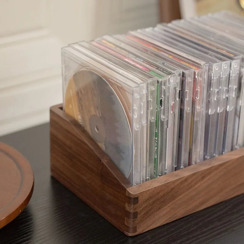 Solid Wood CD Storage Box, Large‑Capacity Disc DVD Display Rack, Retro Movable Desktop Holder for Disc Collection