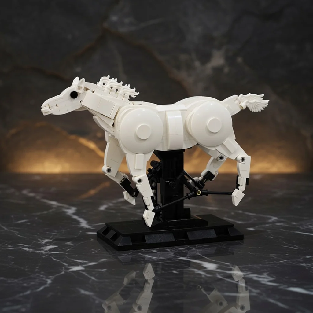 MOC Kinetic Sculpture Running Horse Mechanical Building Blocks DIY Bricks Model Desktop Art Ornament Adult Hobbyist Gift