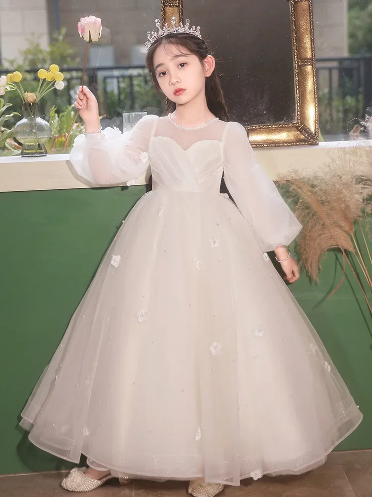 New White Dresses for Kids Girls Princess Elegant Wedding Guest Children Bridesmaid Lace Dress Party Evening Gown 3 6 14 Years