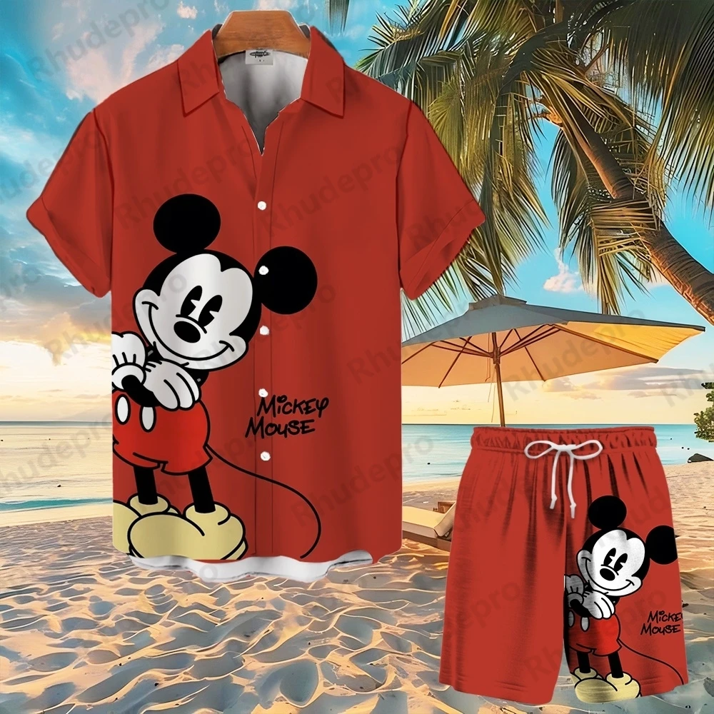 

Disney Mickey Mouse Мужчины Женщины Рубашка Ариэль Гавайский комплект рубашек и короткая рубашка принцессы Рубашка на пуговицах с короткими рукавами Шорты Костюм