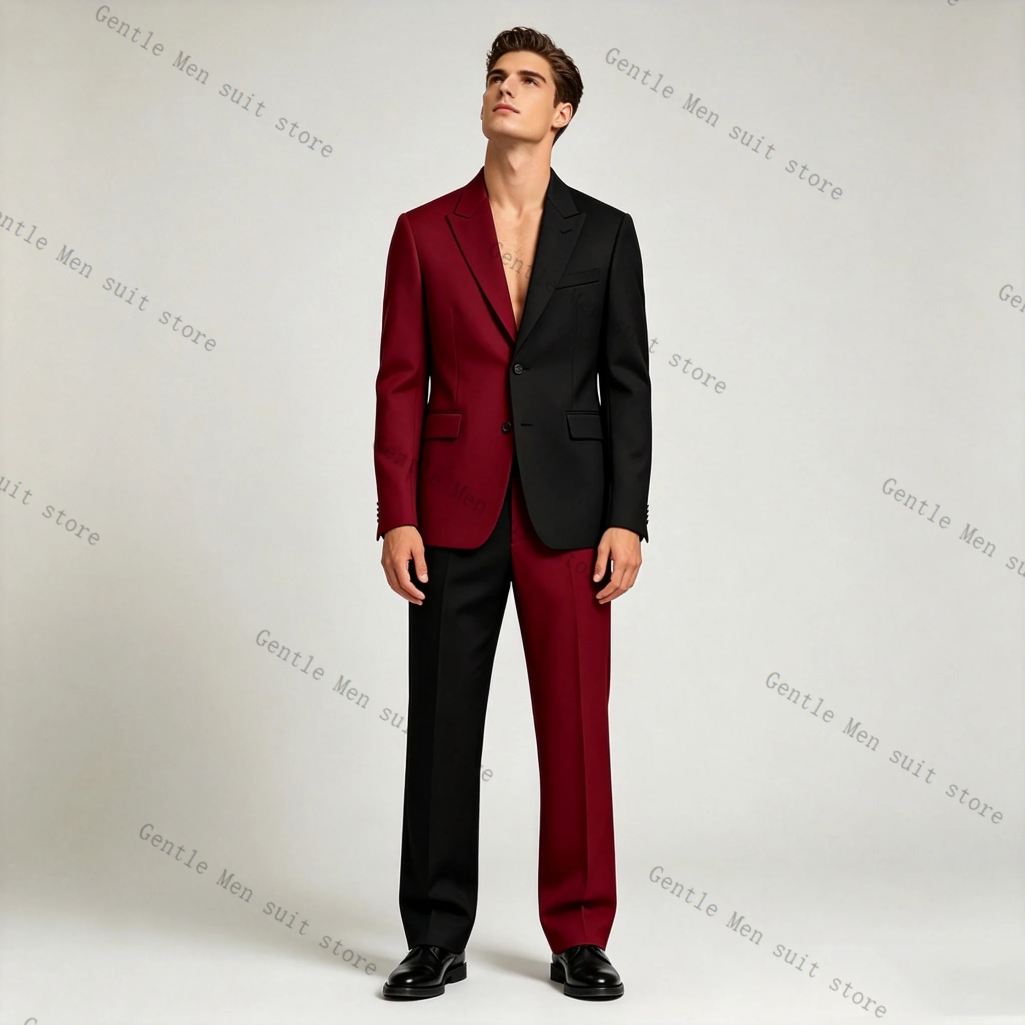 

Burgundy Black Men Suit Set 2 Pcs Blazer+Pants Trousers Cotton Wedding Tuxedos Formal Office Business Jacket Coat Customized