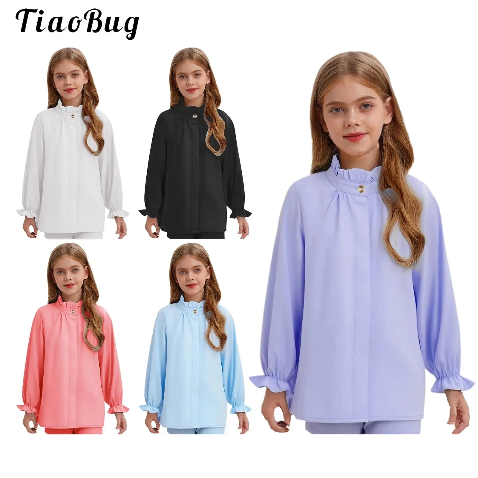 

Girls Long Sleeved Shirts Children's Spring Autumn School Girls Tops 2025 Kawaii Base Shirt Korean Girls Ruffle Collar T-shirt