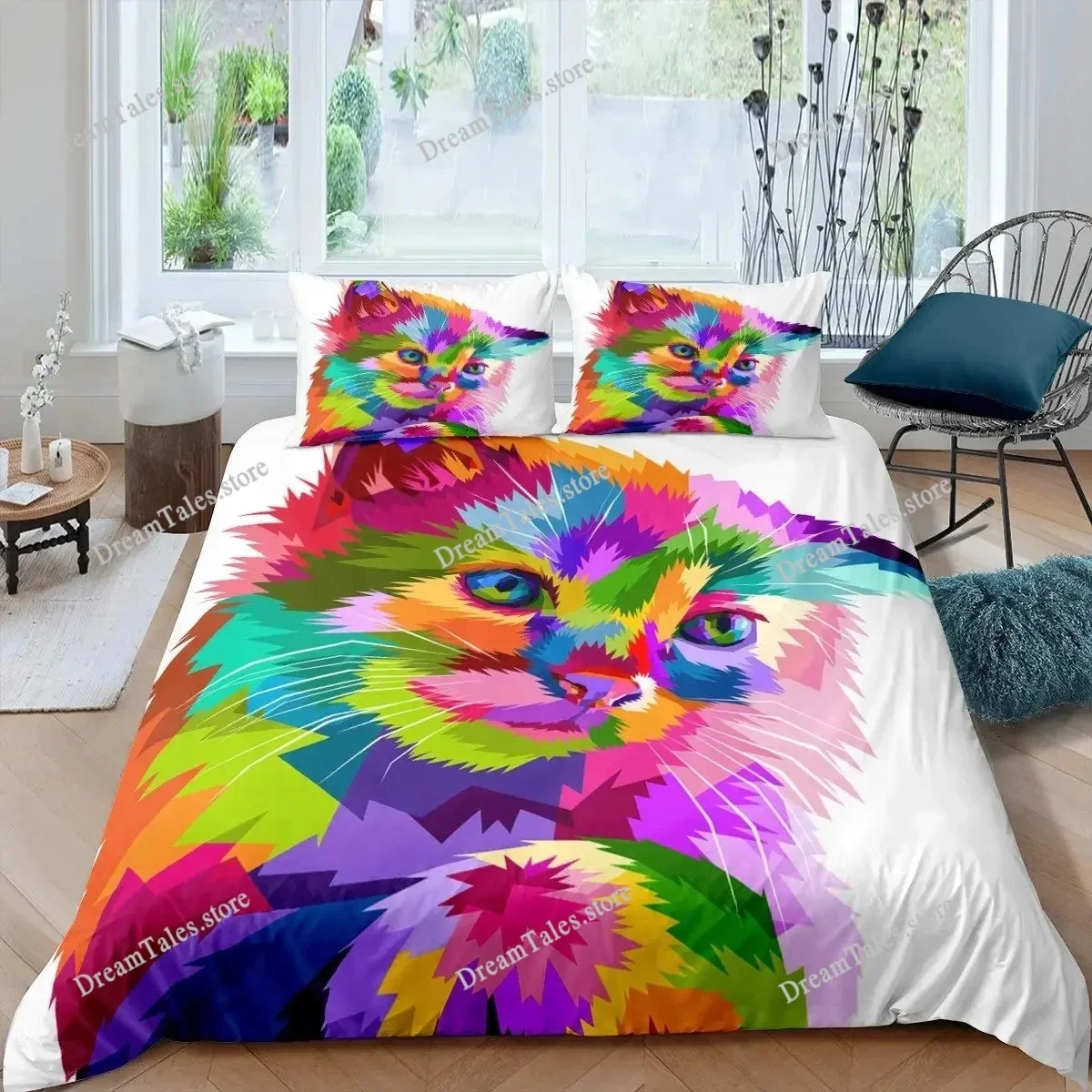 

Cat Duvet Cover Set Pet Cats Pattern Twin Bedding Set Cute Kitten for Boys Polyester Mysterious Black Cat King Size Quilt Cover
