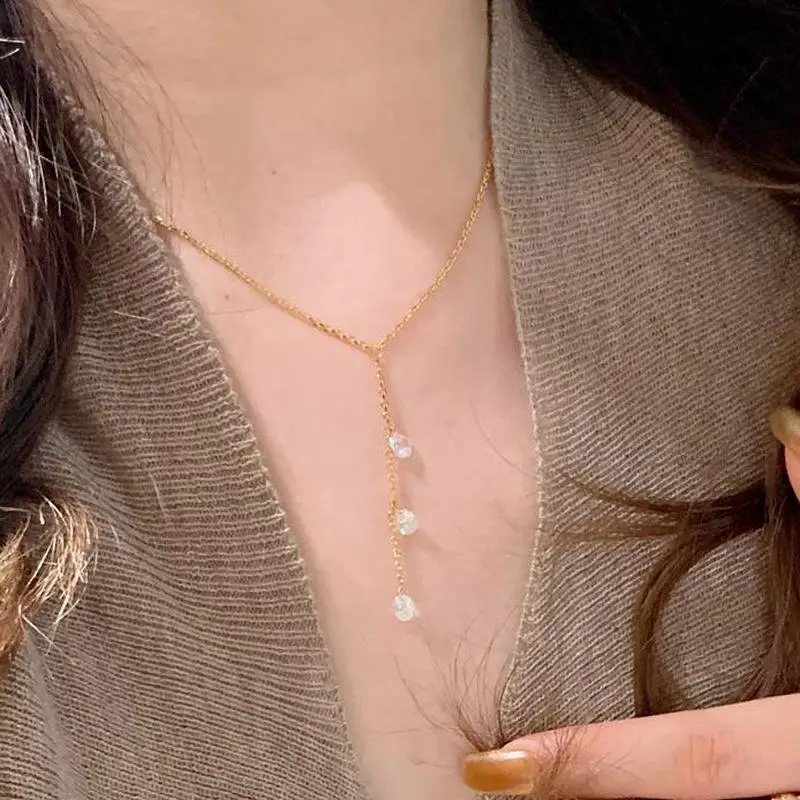 new in sparkling exquisite micro inlaid circular gemstone tassel collar chain silver 925 minimalist chain necklace party jewelry