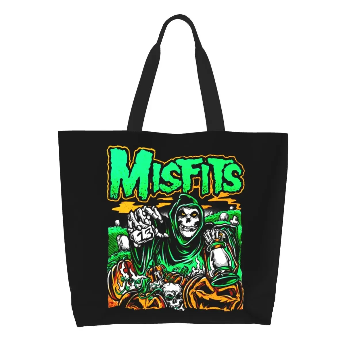 Fashion Printed Heavy  Misfits Skull Tote Shopping Bag Durable Canvas Shopper Shoulder Rock Punk Handbag